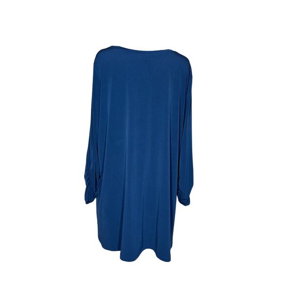 Susan Graver Liquid Knit V-Neck Tunic Top 3/4 Ruched Sleeves Blue Sz XL Stretch - Picture 8 of 10